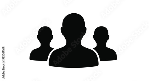 A minimalist depiction of three human heads in solid black creating a striking visual effect silhouette high quality