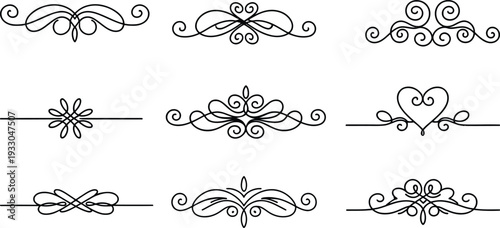 Collection of eight elegant black and white ornate designs and flourishes