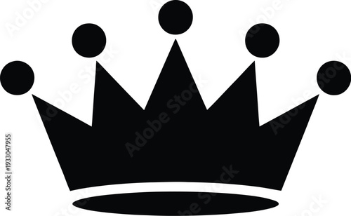 Illustration of a black crown icon on transparent background viewed from front