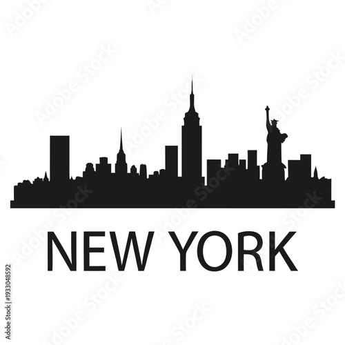 New york city skyline silhouette with statue of liberty and empire state