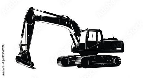 A striking black silhouette of a powerful excavator machine showcasing industrial strength and modern engineering silhouette high quality professional