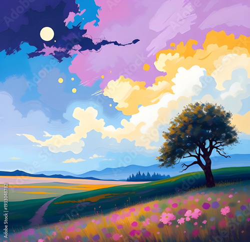 autumn, fall, landscape, trees, tree, sky, oil, painting, artwork, art, nature, forest, foliage, leaves, leaf, golden, orange, yellow, red, brown, seasonal, season, calm, peaceful, serene, horizon, cl