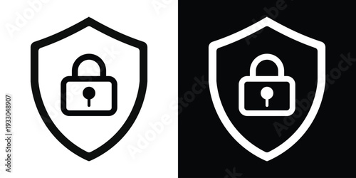 Secure shield icon with a closed padlock. Concept of cybersecurity, data protection, privacy safety, and encrypted network defense. Minimal flat vector style.