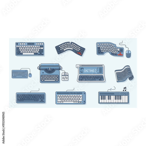 Retro Style Pixel Art Keyboard and Typewriter Icon Set