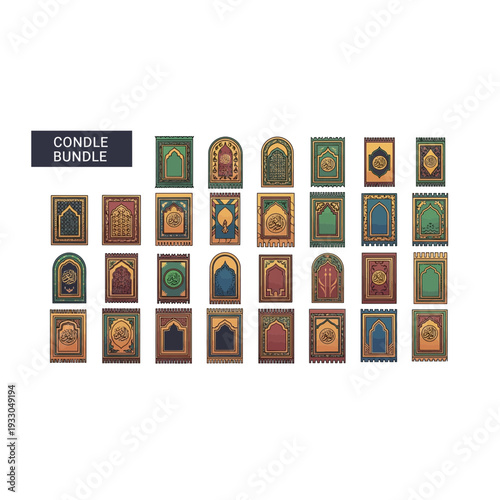 Islamic Prayer Rugs Bundle: Colorful Decorative Carpet Icon Set