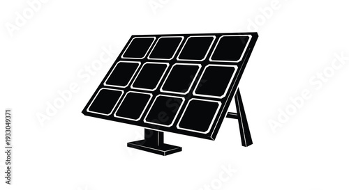 A stark black silhouette of a photovoltaic panel tilted on a metal frame showcasing renewable energy technology silhouette