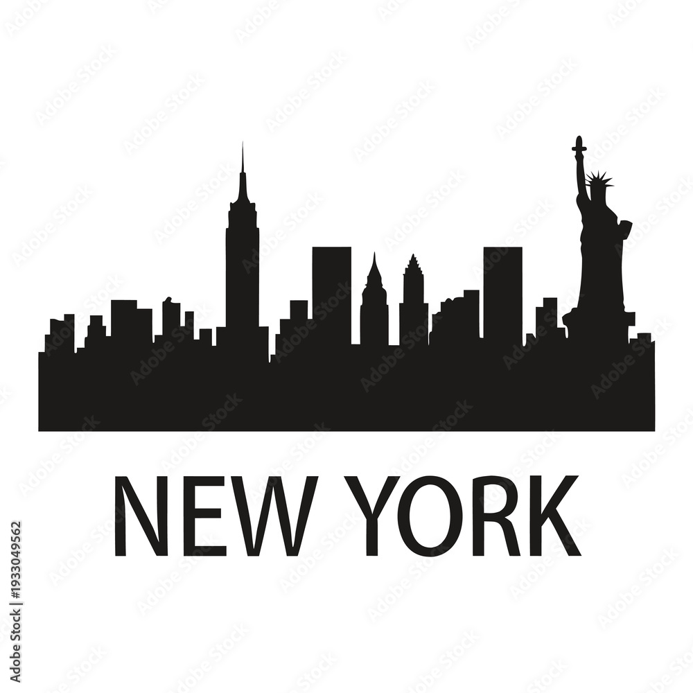 Fototapeta premium Silhouetted skyline of new york city with iconic landmarks