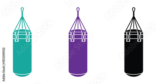 Punching Bag Boxing Training Icon. punching bag vector icon, train boxing Bag fitness equipment vector, silhouette and line art. 