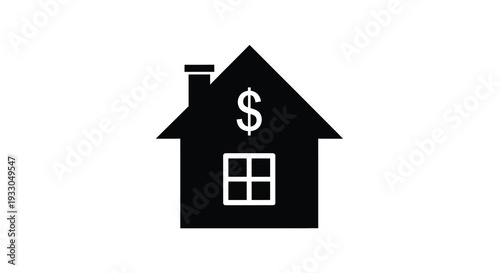 A stark black silhouette of a house with a dollar sign prominently displayed symbolizing property value and finance silhouette