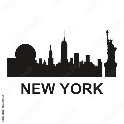 New york city skyline silhouette with liberty and the sphere