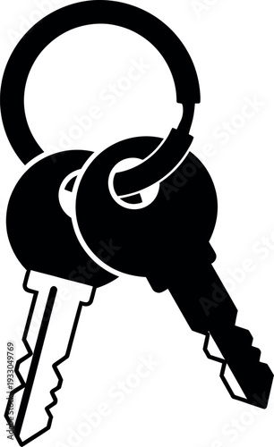 A set of three keys with a ring, two of which are identical and one different.