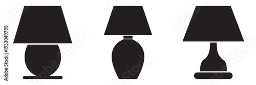 Table Lamp Icon Vector Set – Modern Desk and Home Lighting Symbols in Line, Glyph and Silhouette Styles for
 Interior Decor