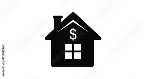 A stark black silhouette of a house with a dollar sign prominently displayed on its facade symbolizing property value