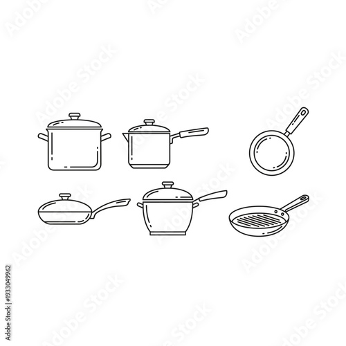 Hand Drawn Kitchen Cookware Pots and Pans Sketch