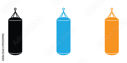 Punching Bag Boxing Training Icon. punching bag vector icon, train boxing Bag fitness equipment vector, silhouette and line art. 