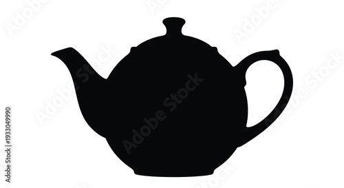A stark black silhouette of a classic teapot with a rounded body and elegant handle creating a striking visual silhouette