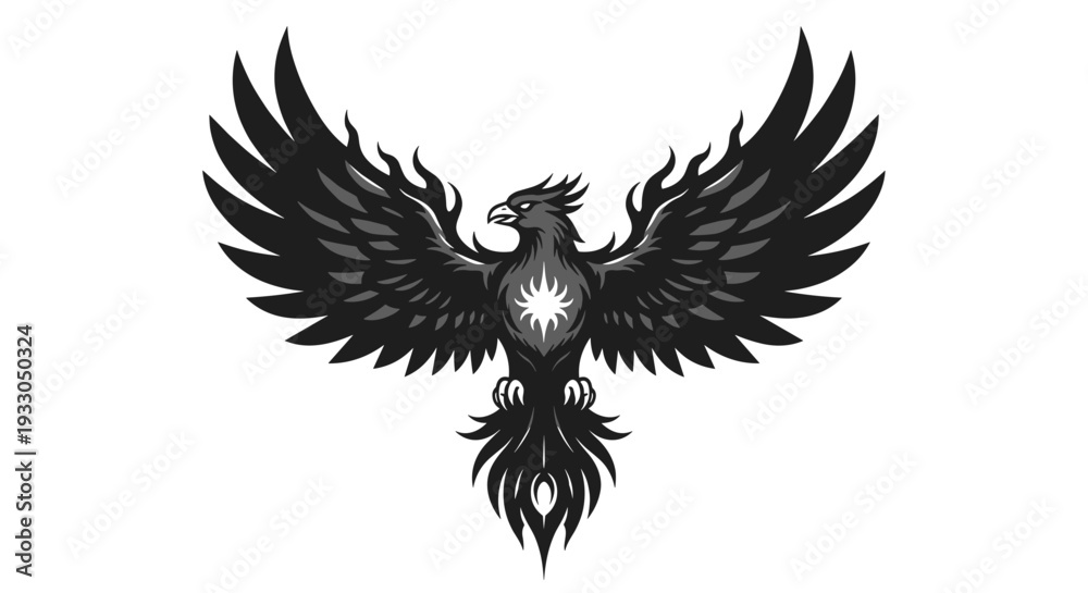 Obraz premium Black Phoenix Rising with Flames and Wings.