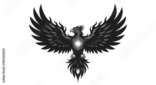 Black Phoenix Rising with Flames and Wings.