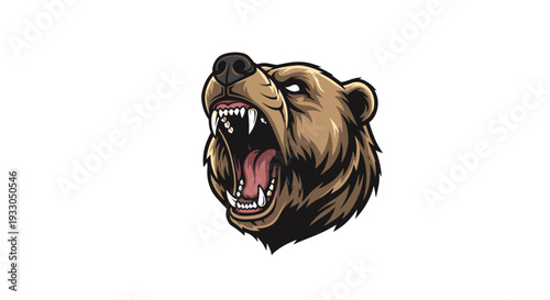 Aggressive Brown Bear Head with Open Mouth.
