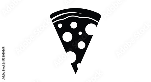 A striking black silhouette depicts a single slice of pizza with visible toppings and a bite taken out of it silhouette