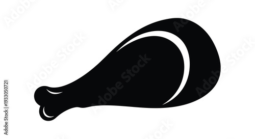 A stark black silhouette of a roasted chicken leg is prominently displayed against a white background silhouette high quality