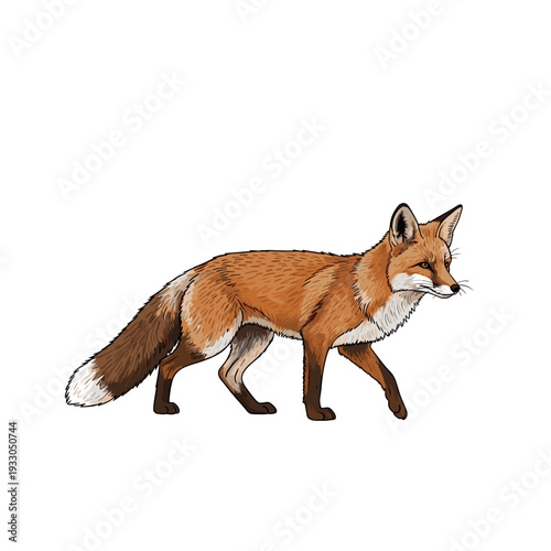 Red Fox Walking Profile Illustration.