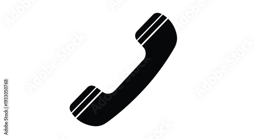 A stark minimalist depiction of a black telephone handset against a white background showcasing a clean silhouette high quality