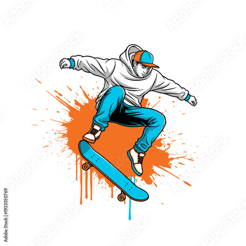 Young Man Skateboarding with Style.