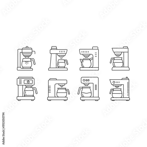 Drip Coffee Maker Line Icons Collection
