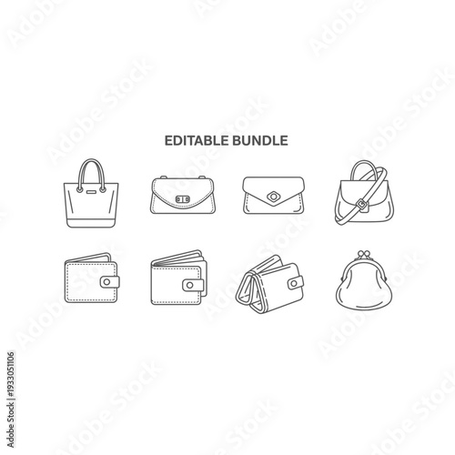 Set of Handbag and Wallet Icons for Fashion and Finance