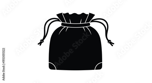 A simple black silhouette of a drawstring pouch showcasing its classic shape and design silhouette high quality professional detailed
