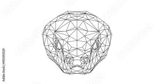 Wireframe Human Head Low Poly Model.