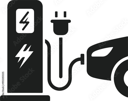 Electric car charging station black silhouette icon