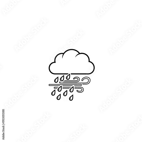 Hand-Drawn Icon: Cloud Raining with Wind
