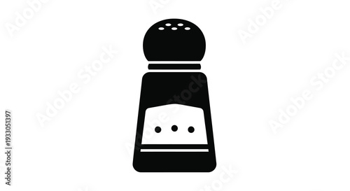 A stark black silhouette of a classic salt shaker featuring perforated holes dominates a plain white background silhouette