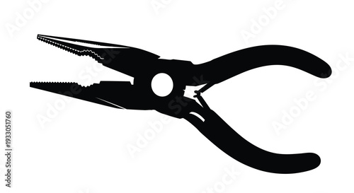 A striking black silhouette depicts a pair of long nosed pliers showcasing their functional design and form silhouette high quality