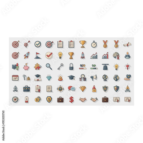 Large Collection of Business and Finance Icons in Pixel Art Style
