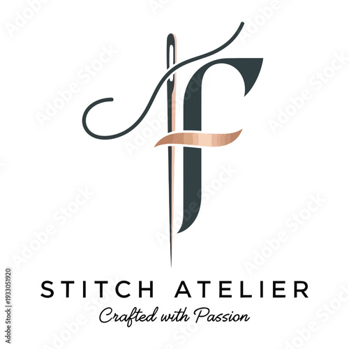 Elegant Logo Design 'AF' with Needle and Thread - Stitch Atelier