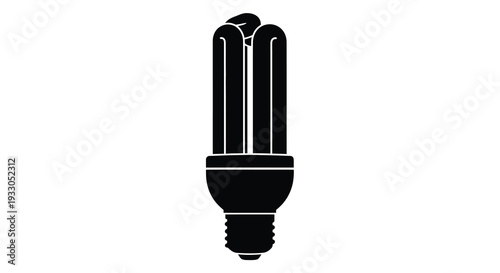 A stark black silhouette of a compact fluorescent lamp against a white background emphasizing energy efficiency silhouette high quality