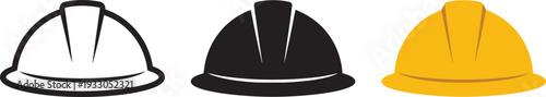 Construction hard hat icon set with safety helmet outline silhouette and yellow color variations