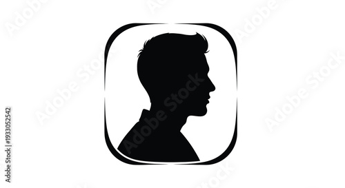 A striking black profile of a man s head and shoulders is framed within a rounded square a bold silhouette