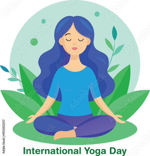Woman meditating in lotus position on international yoga day