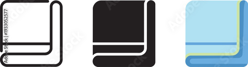 Folded blanket icon set featuring clean line art silhouette and blue fabric textile flat design
