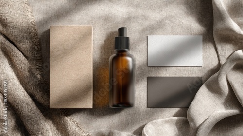 Beautiful brand identity mockup featuring elegant packaging and materials set on textured fabric