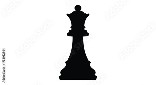 A stark black silhouette of a chess queen displaying intricate details and regal form against a plain white background silhouette