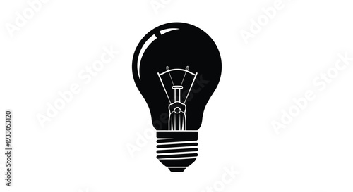 A stark black silhouette of a traditional incandescent light bulb against a bright white background silhouette high quality professional