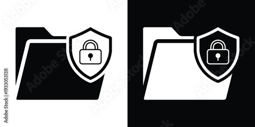 Protected folder icon featuring a locked padlock on a shield. Symbolizes encrypted files, secure storage, and data privacy. Professional UI icon for cloud security.