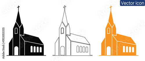 Set of three simple church icons in different colors