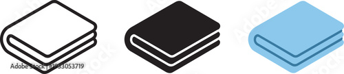 Folded blue blanket or towel icon set including outline silhouette and isometric flat versions