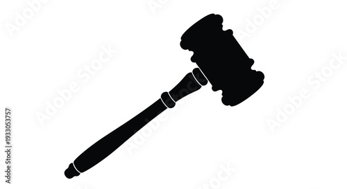 A striking black silhouette depicts a gavel symbolizing justice and authority with a classic design silhouette high quality professional
